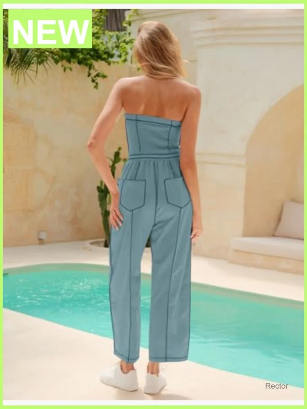 Off Shoulder Barrel Jumpsuit Loose Fit Romper with Pockets - Picture 3 of 7